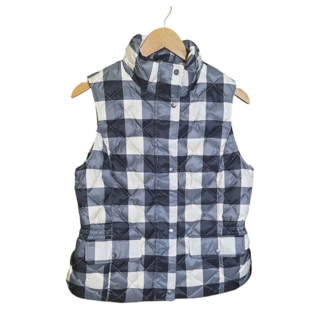 Talbots Womens Black and White Buffalo Plaid Check Down Puffer Vest Size Small